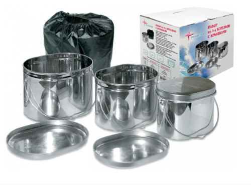 Набор котлов Роза Ветров 3шт нерж.(3,3;4,5;6 )крышки с ручками