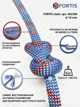  Веревка Fortis-static д.10 мм.48-ми пр. в Севастополе  